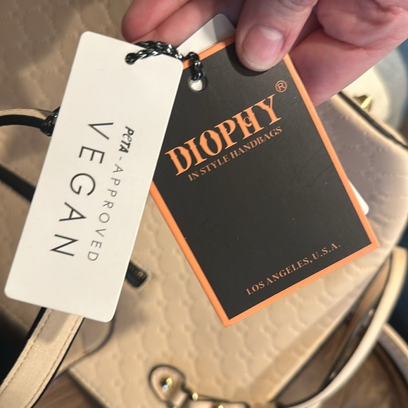 NWT Diophy Handbag Shoulder Bag Purse Cream Green Red Silver Stripes Vegan Tote - Picture 8 of 8